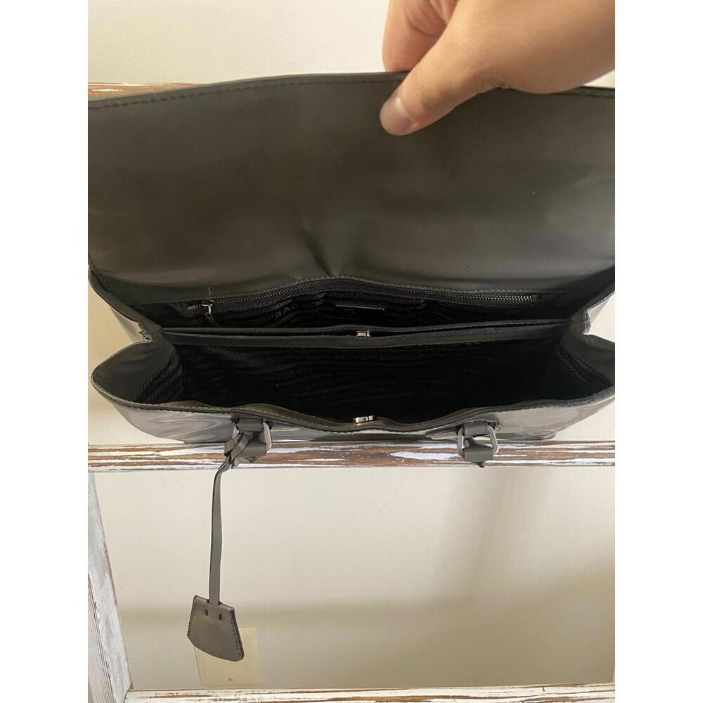 Prada Spazzolato matte gray patent leather hand tote bag - Picture 9 of 16